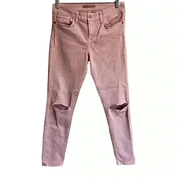 Rebecca Minkoff Soft Pink Thompson Twill Mid Rise Distressed Skinny Jeans - Picture 2 of 11